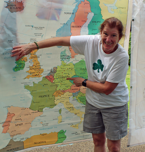 Bridget Marok pointing to Germany and Ireland